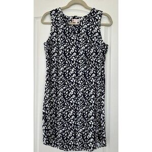 Jude Connally Juliet Shift Dress Sleeveless V Neck Navy White Abstract Small